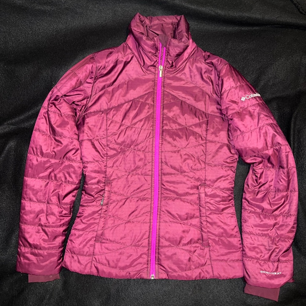 Columbia Quilted Purple Puffer Jacket with High Collar